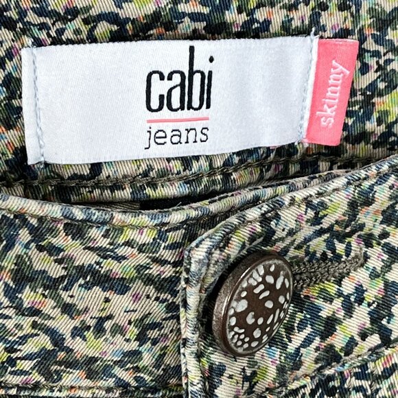 Cabi Jeans Size 4 Skinny Stretch Ditsy Olive Green Printed Denim Pants Casual - Picture 9 of 12